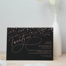 Calligrafie Black Rose Gold Confetti 21. Geburtsta