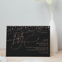 Calligrafie Black Rose Gold Confetti 50. Geburtsta