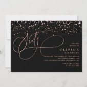 Calligrafie Black Rose Gold Confetti 60. Geburtsta Einladung (Vorderseite)