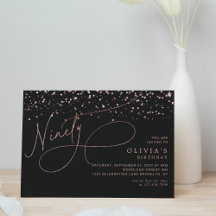 Calligrafie Black Rose Gold Confetti 90. Geburtsta