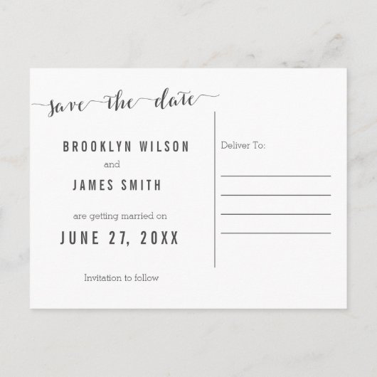 Calligrafie Black Save the Data Postcard Ankündigungspostkarte (Rückseite)