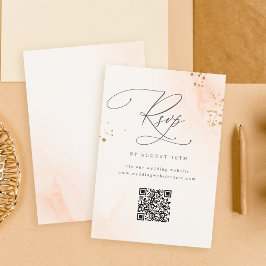 Calligrafie Blush Pink Wasserfarbe Hochzeit QR RSVP Karte