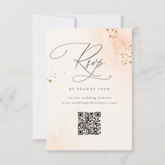 Calligrafie Blush Pink Wasserfarbe Hochzeit QR RSVP Karte (Vorderseite)