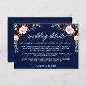 Calligrafie Burgundy Blumenzwiebeldetails Blau Begleitkarte (Vorne/Hinten)