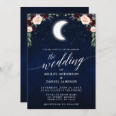 Calligrafie Celestial Moon Stars Blumenhochzeit Einladung (Vorne/Hinten)