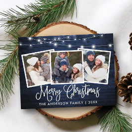Calligrafie Christmas Blue Wood Lights 3 Foto Postkarte
