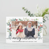 Calligrafie Christmas Greenery Couple Foto Feiertagskarte (Stehend Vorderseite)