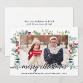 Calligrafie Christmas Greenery Couple Foto Feiertagskarte (Vorne/Hinten)