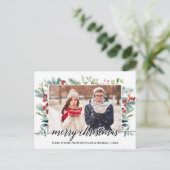 Calligrafie Christmas Greenery Couple Foto Postkarte (Stehend Vorderseite)