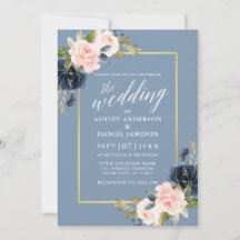 Calligrafie Dusty Blue Pink Floral Gold Rahmen