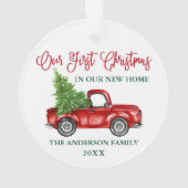 Calligrafie Erste Weihnachtsfeier Neue Zuhause Red Ornament (Rückseite)