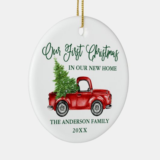 Calligrafie First Christmas New Zuhause Truck Keramik Ornament (Rechts)