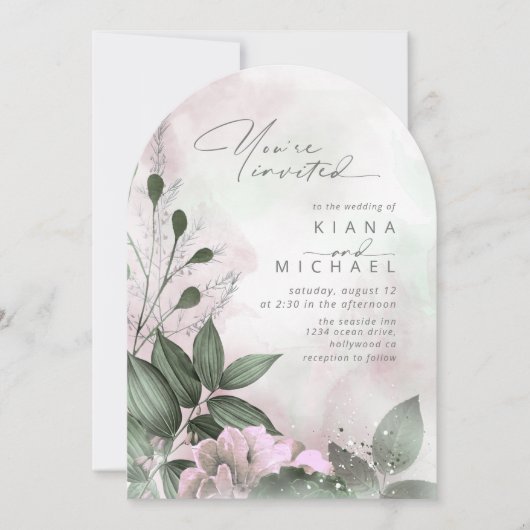 Calligrafie Floral Mauve Arch ID771 Einladung (Vorderseite)