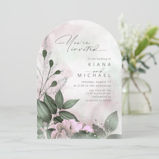Calligrafie Floral Mauve Arch ID771 Einladung (Stehend Vorderseite)