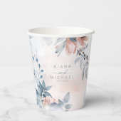 Calligrafie Floral Wedding Dusty Blue ID771 Pappbecher (Rückseite)