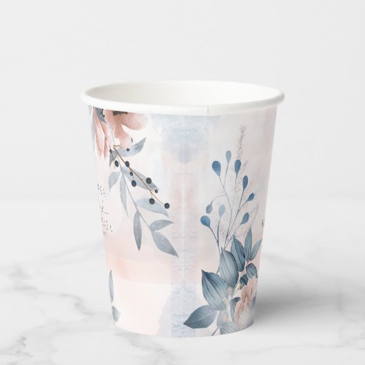 Calligrafie Floral Wedding Dusty Blue ID771 Pappbecher (Rechts)