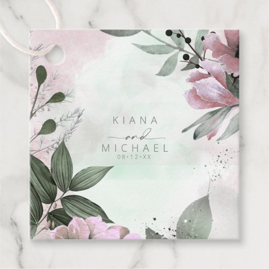 Calligrafie Floral Wedding Mauve ID771 Geschenkanhänger (Vorderseite)