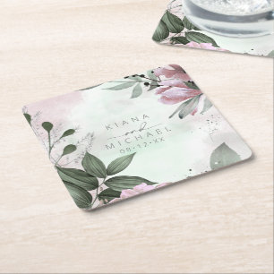 Calligrafie Floral Wedding Mauve ID771 Rechteckiger Pappuntersetzer