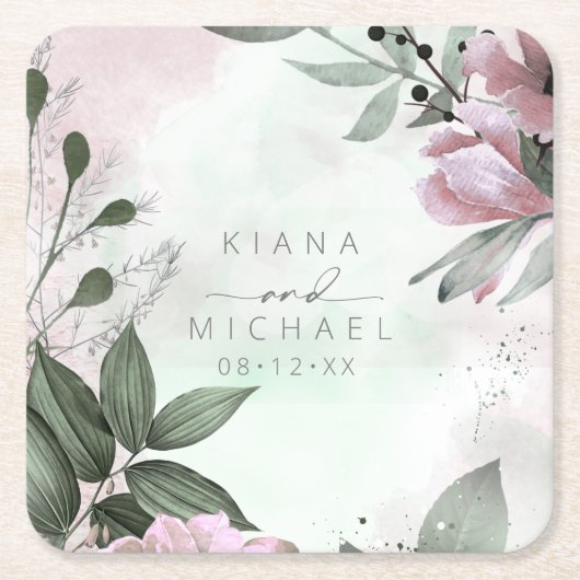 Calligrafie Floral Wedding Mauve ID771 Rechteckiger Pappuntersetzer (Vorderseite)