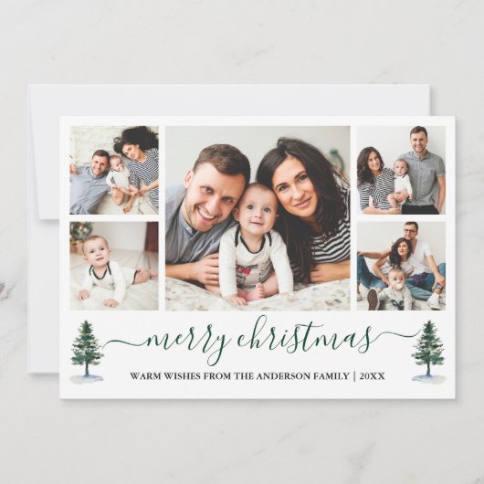 Calligrafie Frohe Weihnachten 5 Foto Grüne Pinien (Vorderseite)