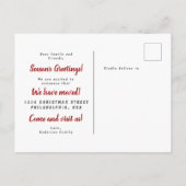 Calligrafie Frohe Weihnachtsbaum Red Car Moving Ankündigungspostkarte (Rückseite)