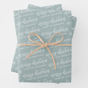 Calligrafie Frohe Weihnachtsfamilie Sage Green Geschenkpapier Set