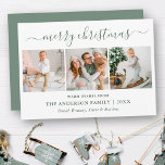 Calligrafie Frohe Weihnachtszeit Grün 3 Foto Feiertagskarte<br><div class="desc">Modern Trendy Calligrafy Script 3 Foto Family Foto Collage Frohe Weihnachtskarte - Sage Green</div>