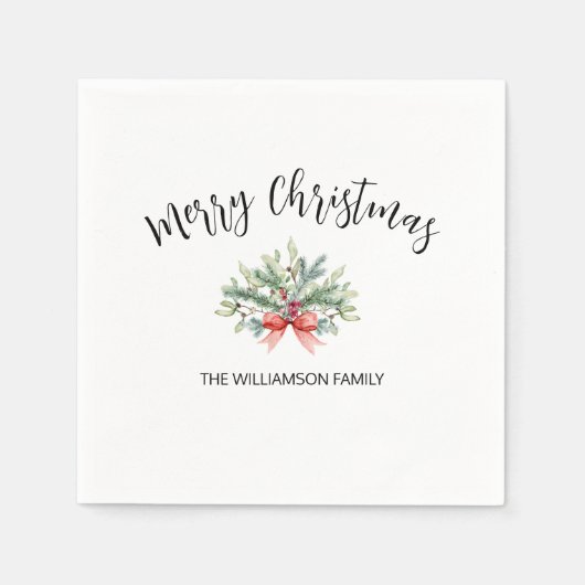 Calligrafie Frory Christmas Greenery Familie Napki Serviette (Vorderseite)