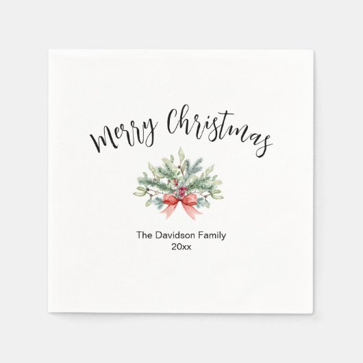 Calligrafie Frory Christmas Greenery Familie Serviette (Vorderseite)