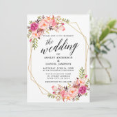 Calligrafie Geometric Pink Blush Floral Wedding Einladung (Stehend Vorderseite)