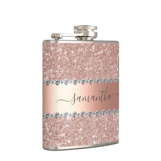 Calligrafie Handgeschriebene Diamond Rose Gold Gli Flachmann (Rechts)