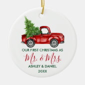 Calligrafie Herr Mrs. Christmas Truck Red Green Keramik Ornament (Vorne)
