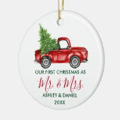 Calligrafie Herr Mrs. Christmas Truck Red Green Keramik Ornament (Links)