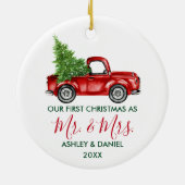 Calligrafie Herr Mrs. Christmas Truck Red Green Keramik Ornament (Hinten)