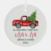 Calligrafie Herr Mrs. Christmas Truck Red Green Ornament Aus Glas (Rückseite)