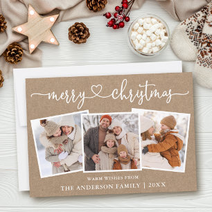 Calligrafie Herz Merry Christmas Kraft 3 Foto Feiertagskarte