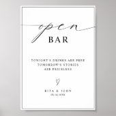 Calligrafie Minimalistisch Open Bar Wedding Sign Poster (Vorne)