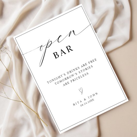 Calligrafie Minimalistisch Open Bar Wedding Sign Poster