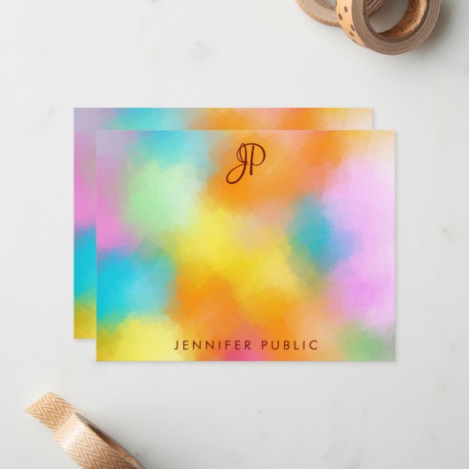 Calligrafie Monogram Template Custom Colorful Mitteilungskarte (Vorderseite/Rückseite Beispiel)