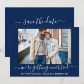 Calligrafie Navy Blue Getried Save The Date (Vorne/Hinten)