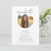 Calligrafie Oval Foto Budget Graduation Party Einladung (Stehend Vorderseite)