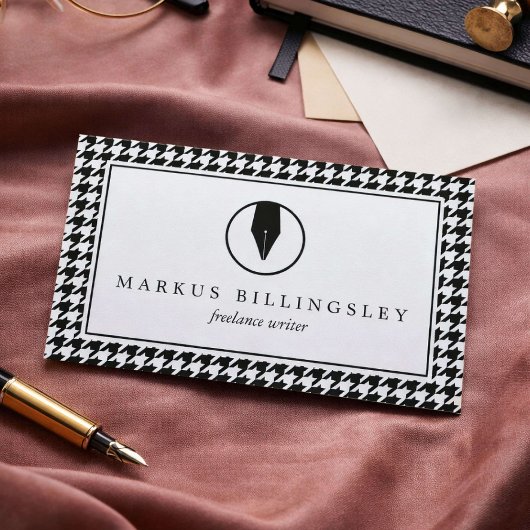 Calligrafie Pen Nib Logo mit Hahnentrittmuster-Mus Visitenkarte