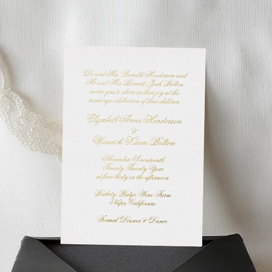 Calligrafie Real Gold & White Classic Wedding Folieneinladung