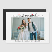 Calligrafie Red Heart Just Married Magnet Card (Vorne/Hinten)