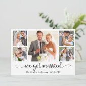 Calligrafie Rotes Herz 5 Foto Wir Got Verheiratet Ankündigung (Stehend Vorderseite)