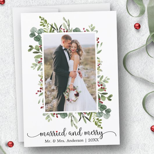 Calligrafie Rotes Herz Verheiratet und Merry Foto Feiertagskarte