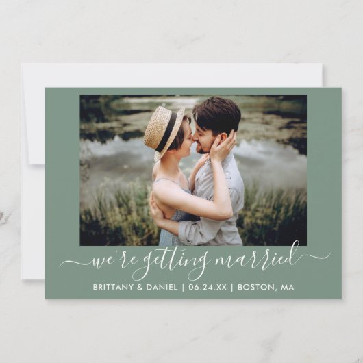 Calligrafie Sage Green Getried Save The Date (Vorderseite)