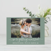 Calligrafie Sage Green Getried Save The Date (Stehend Vorderseite)