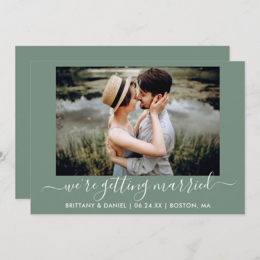 Calligrafie Sage Green Getried Save The Date (Vorne/Hinten)