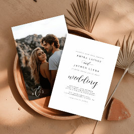 Calligrafie Schwarz-weiß Rustic Boho Foto Wedding Einladung
